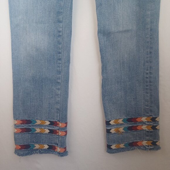 Driftwood Jeans Collette Embroidered Blue Denim Raw Hem Cropped Length Womens 26 - Picture 6 of 13